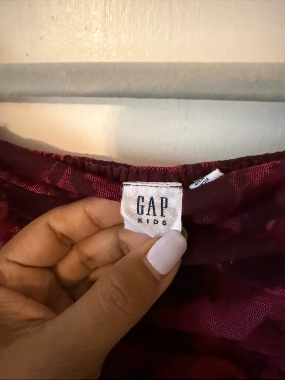 GAP Burgundy Floral Mesh Long-Sleeve Dress with Pink Accents